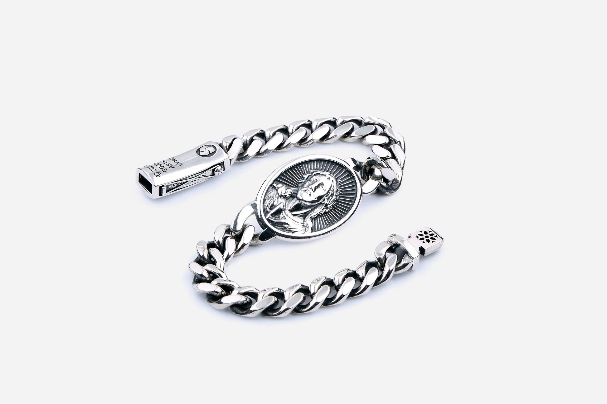 "Jesus Peace" Cuban Bracelet Sterling Silver