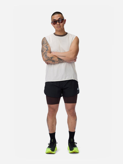 Training Cutoff Tee White/Brown Ringer