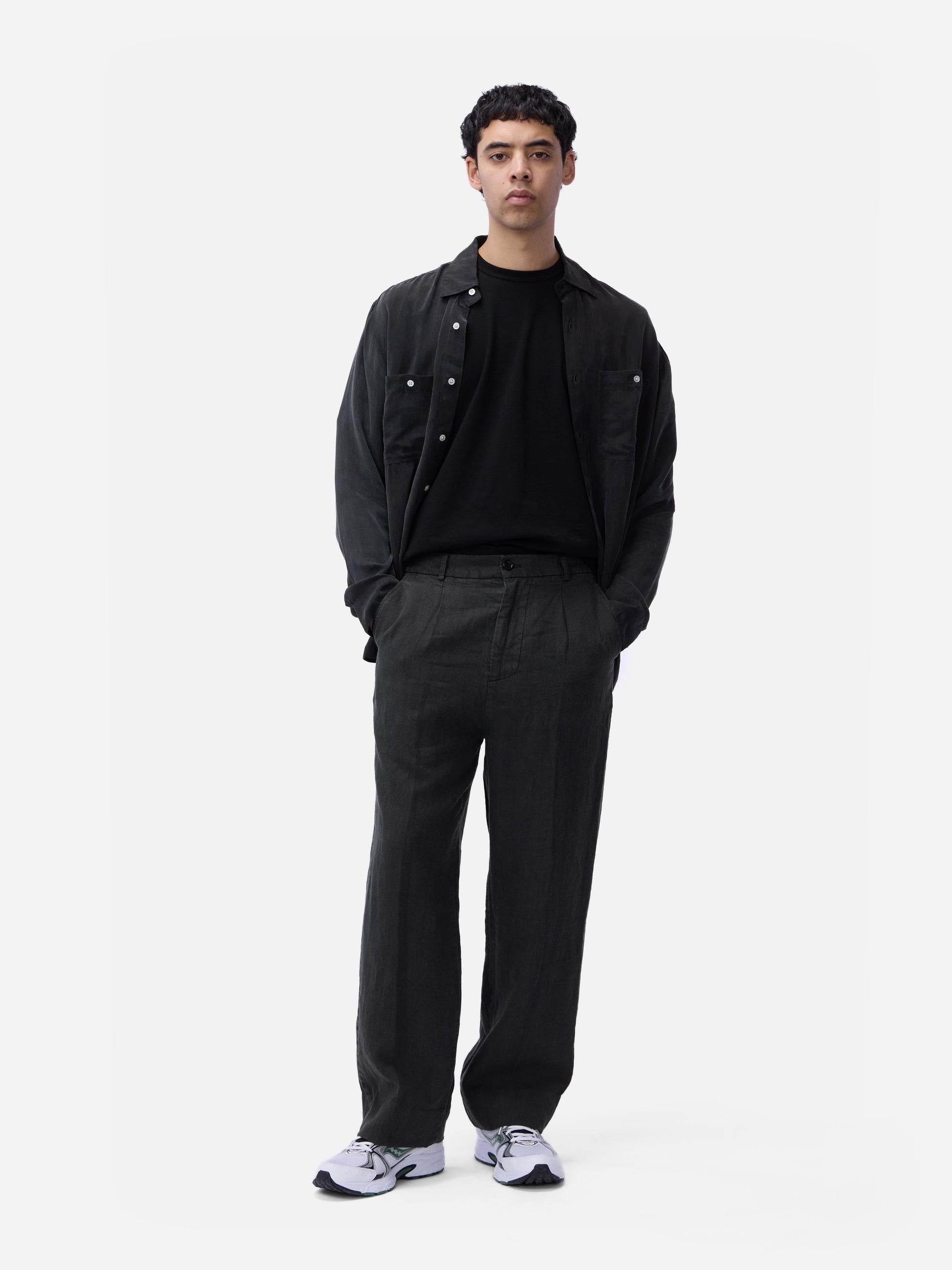 Pleated Trouser Black Linen