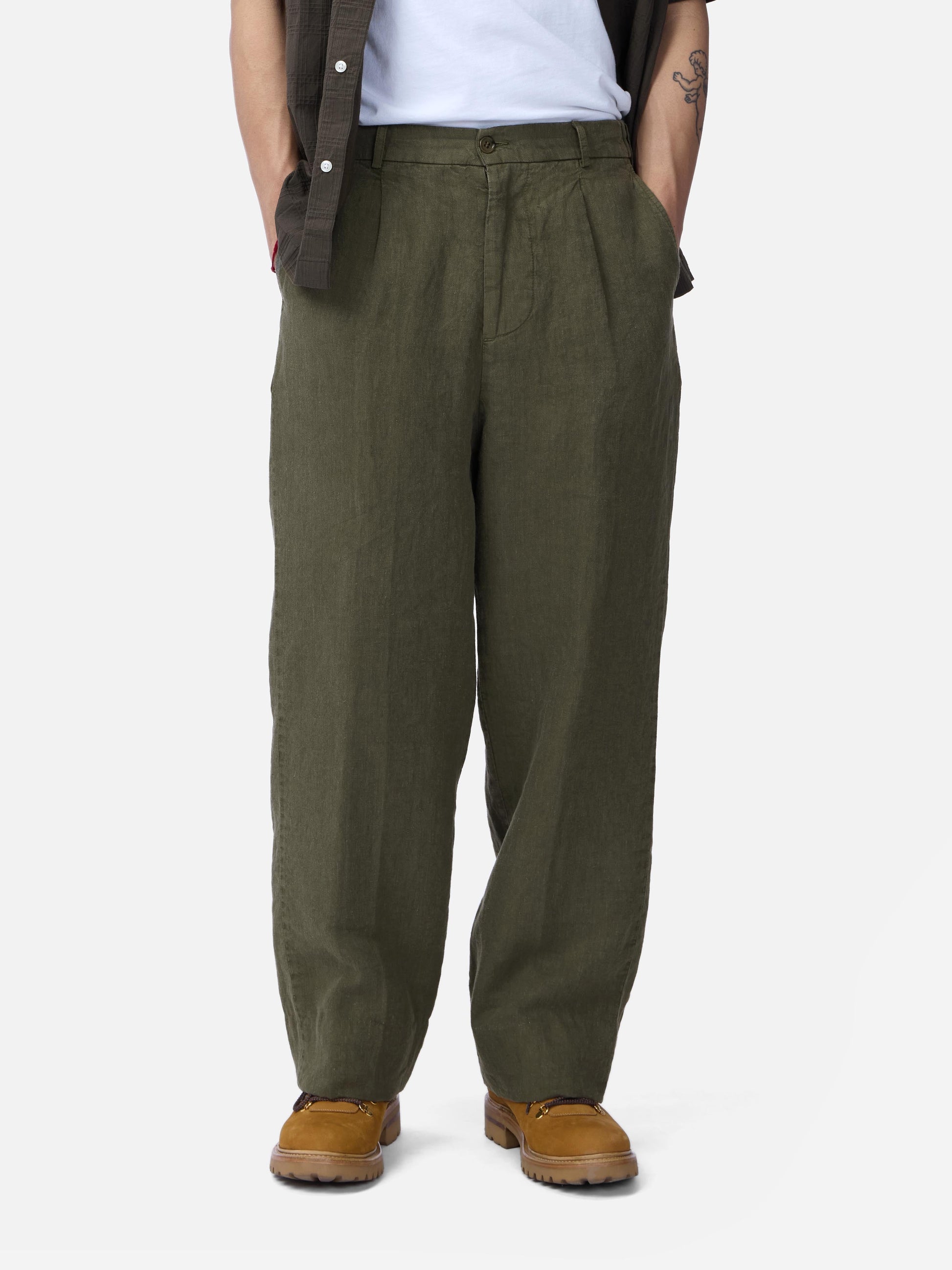 Pleated Trouser Olive Linen