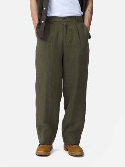 Pleated Trouser Olive Linen