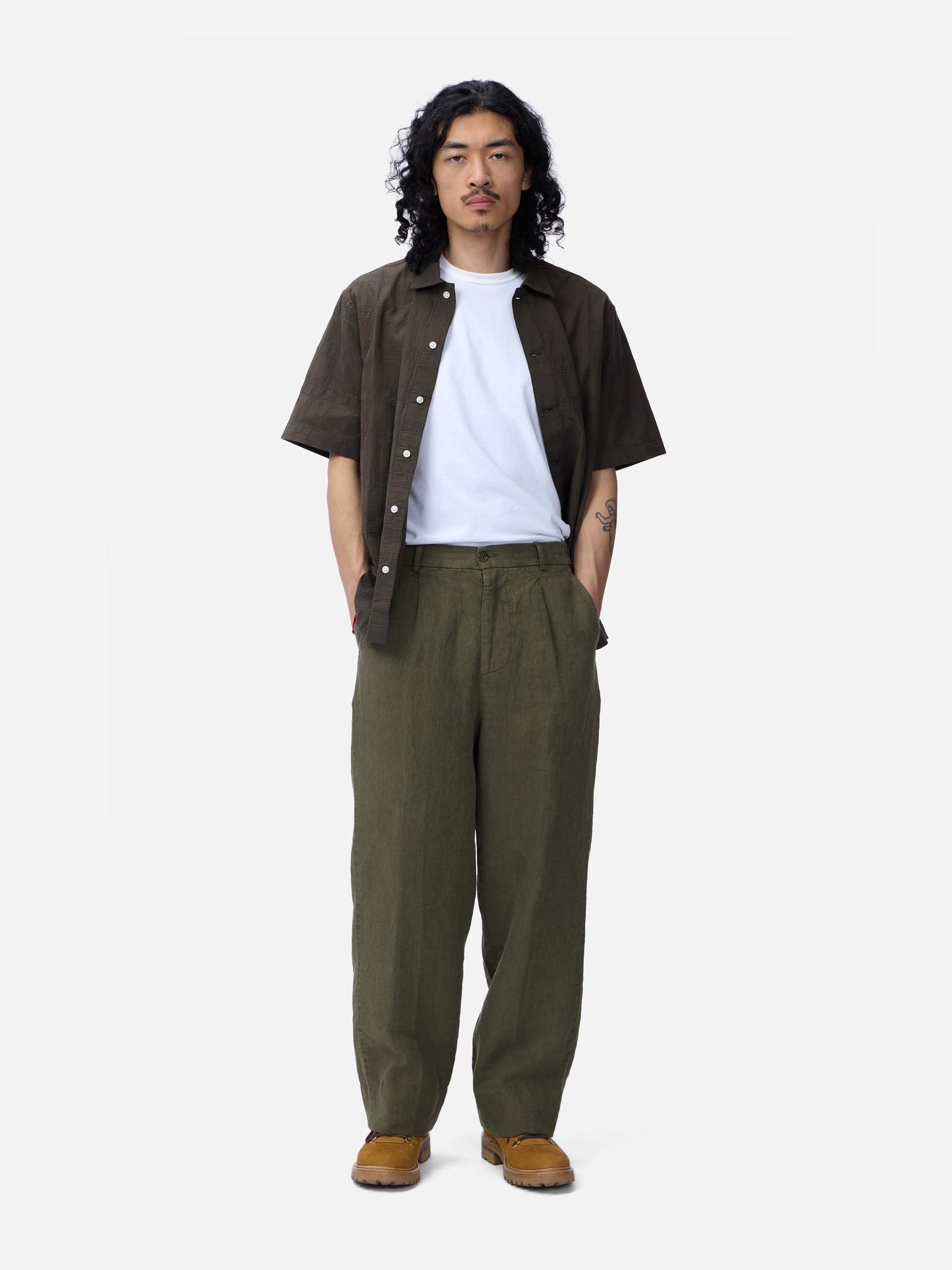 Pleated Trouser Olive Linen