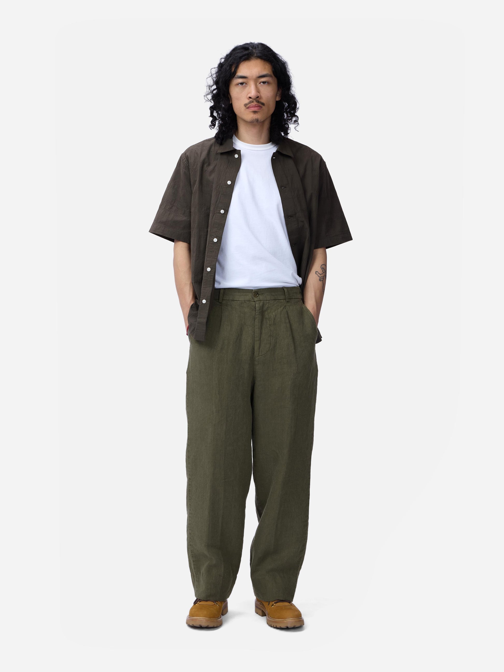 Pleated Trouser Olive Linen