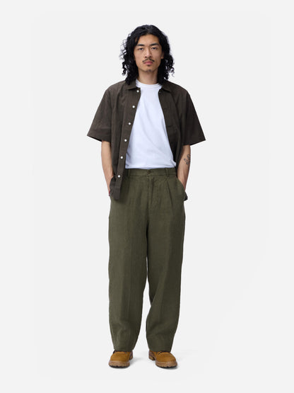 Pleated Trouser Olive Linen