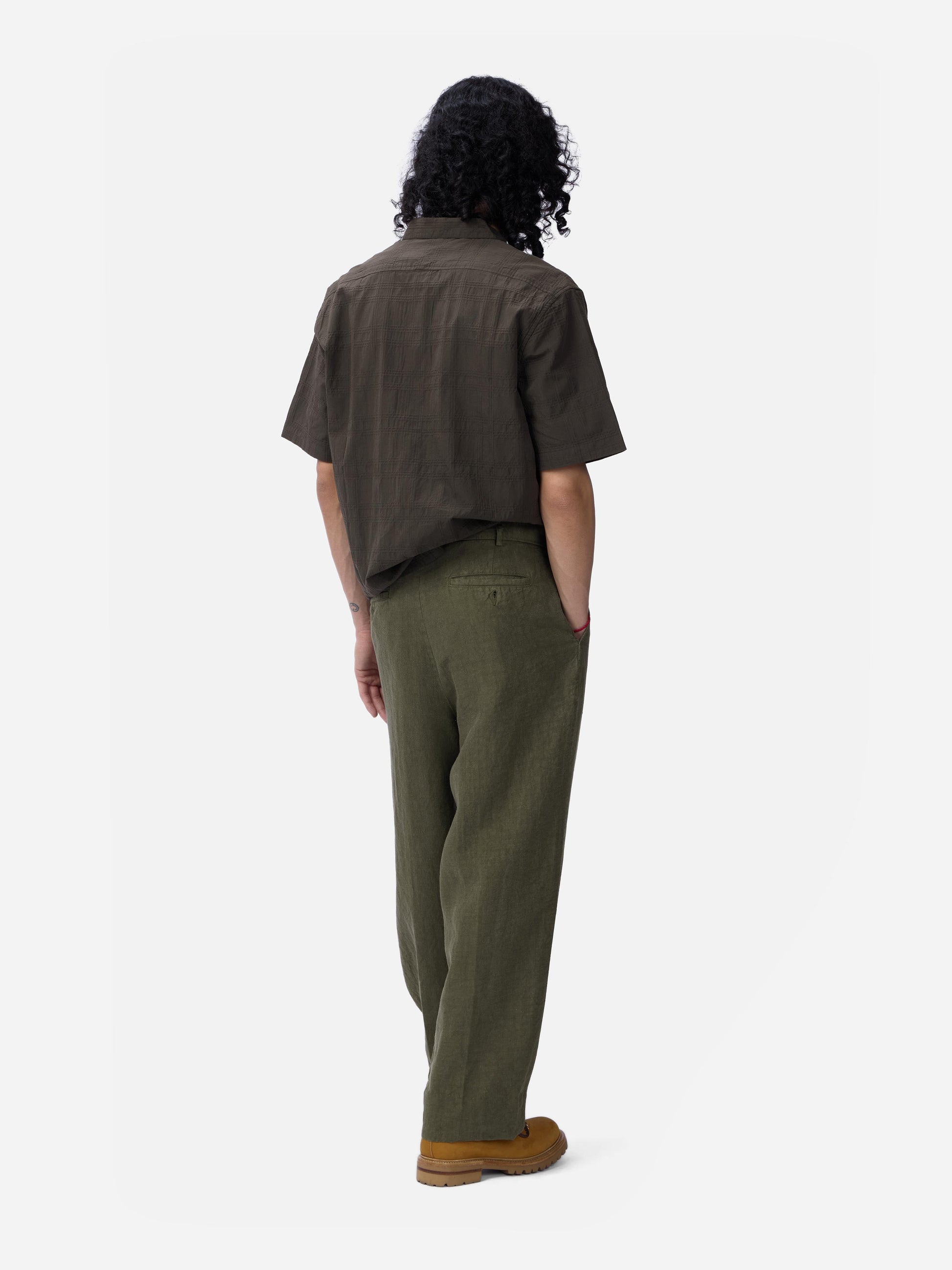 Pleated Trouser Olive Linen