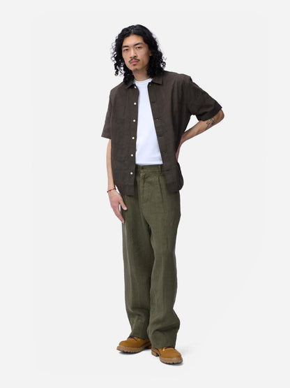 Pleated Trouser Olive Linen