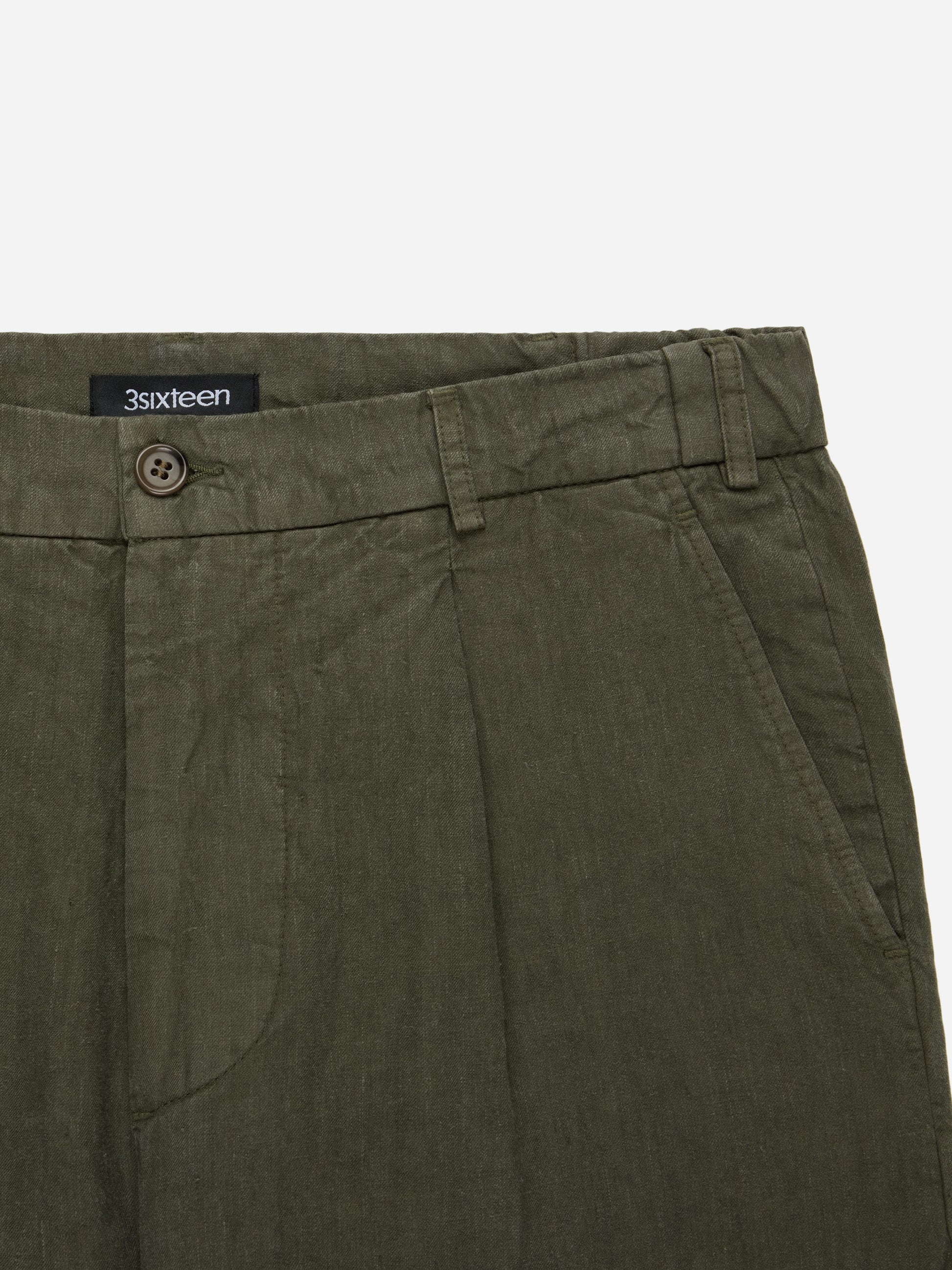 Pleated Trouser Olive Linen