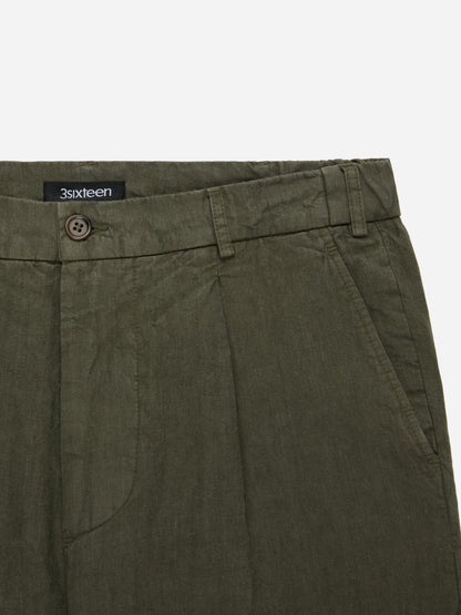 Pleated Trouser Olive Linen