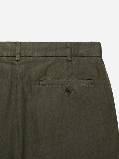 Pleated Trouser Olive Linen