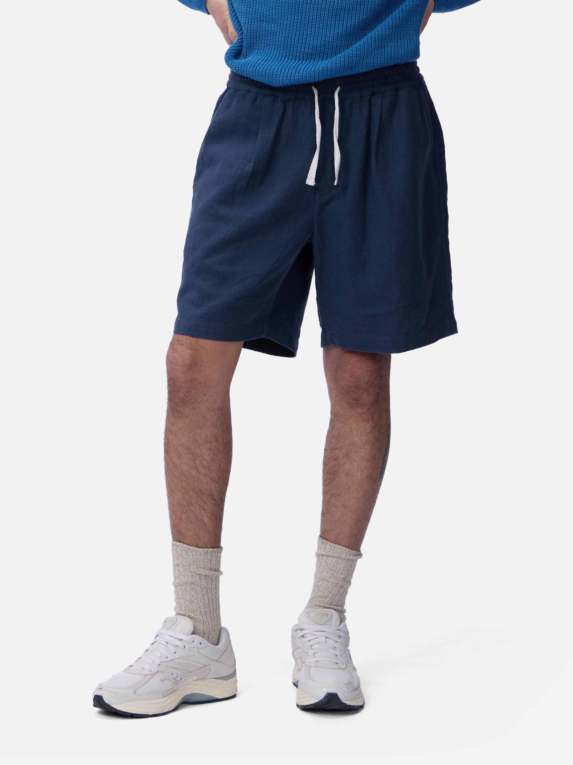 Drawstring Short Navy Linen