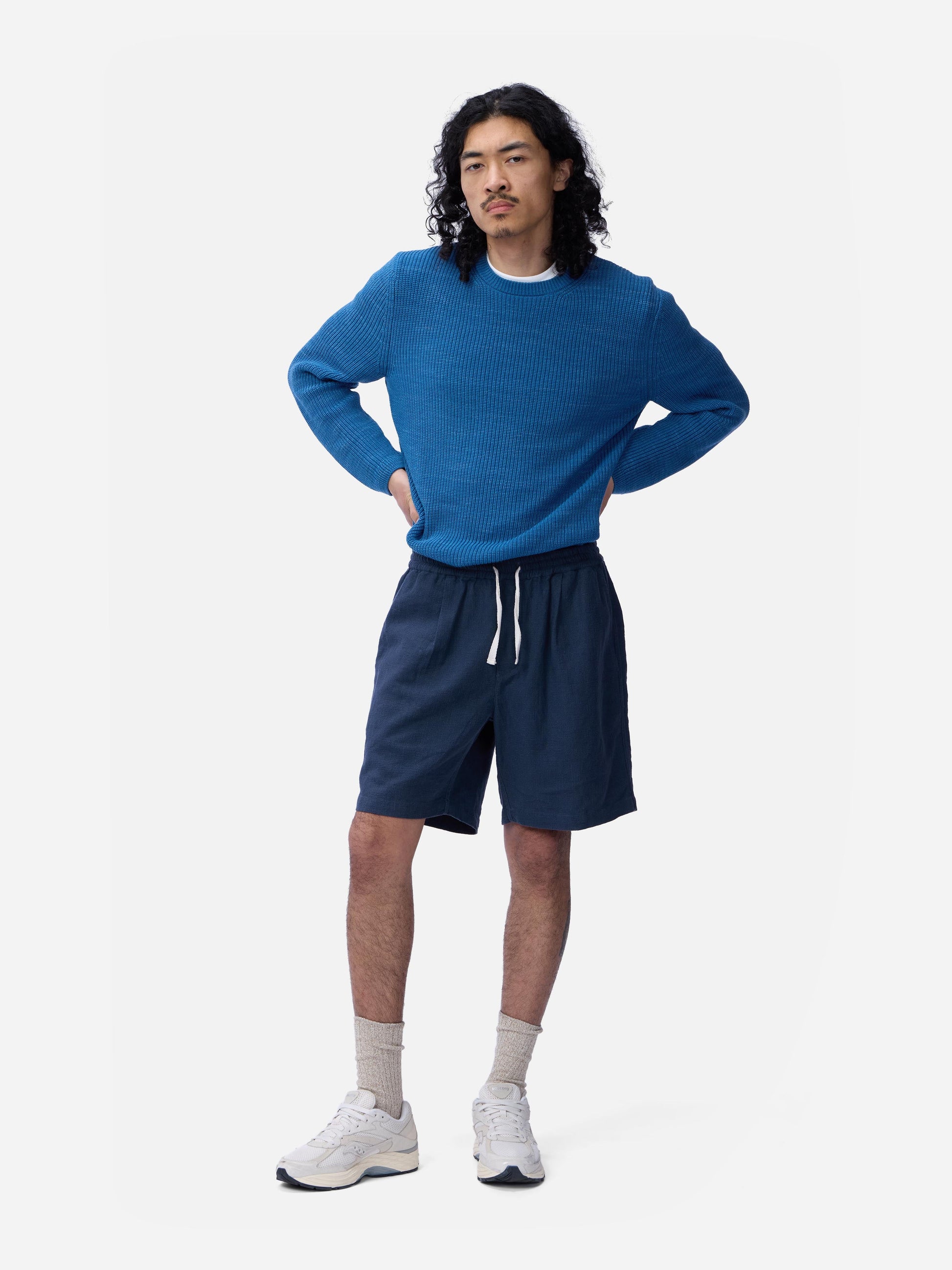 Drawstring Short Navy Linen