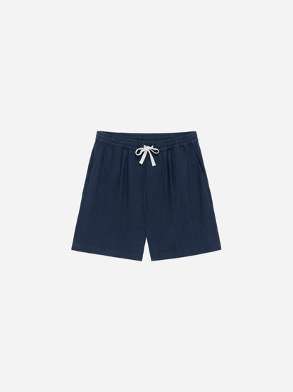 Drawstring Short Navy Linen