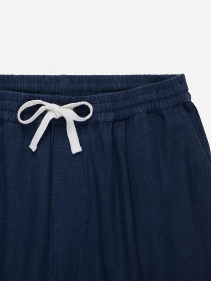 Drawstring Short Navy Linen