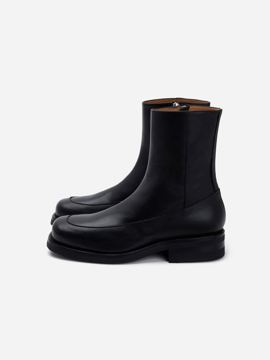 Square Toe Side Zip Boot Black Calf Leather