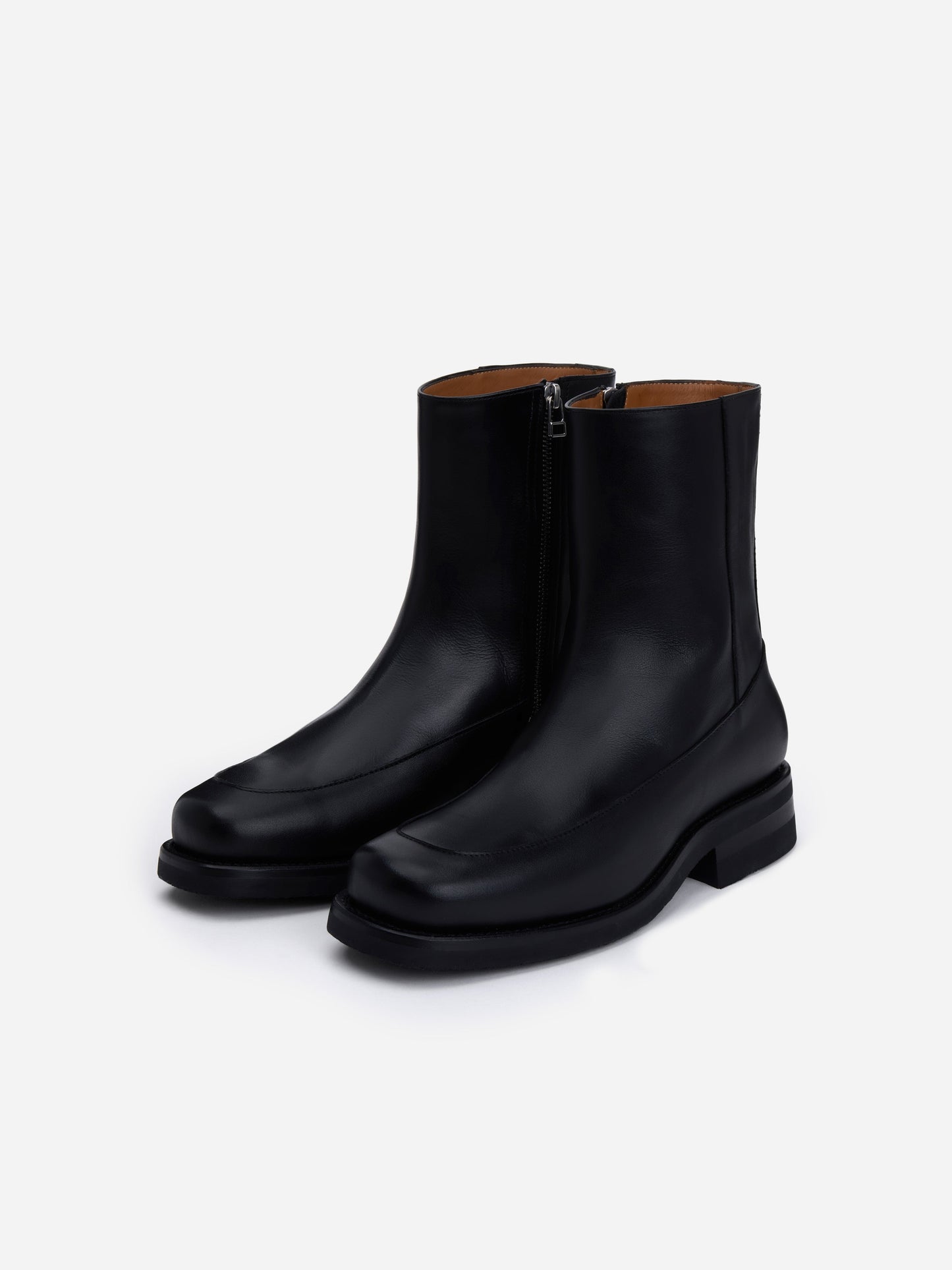 Square Toe Side Zip Boot Black Calf Leather