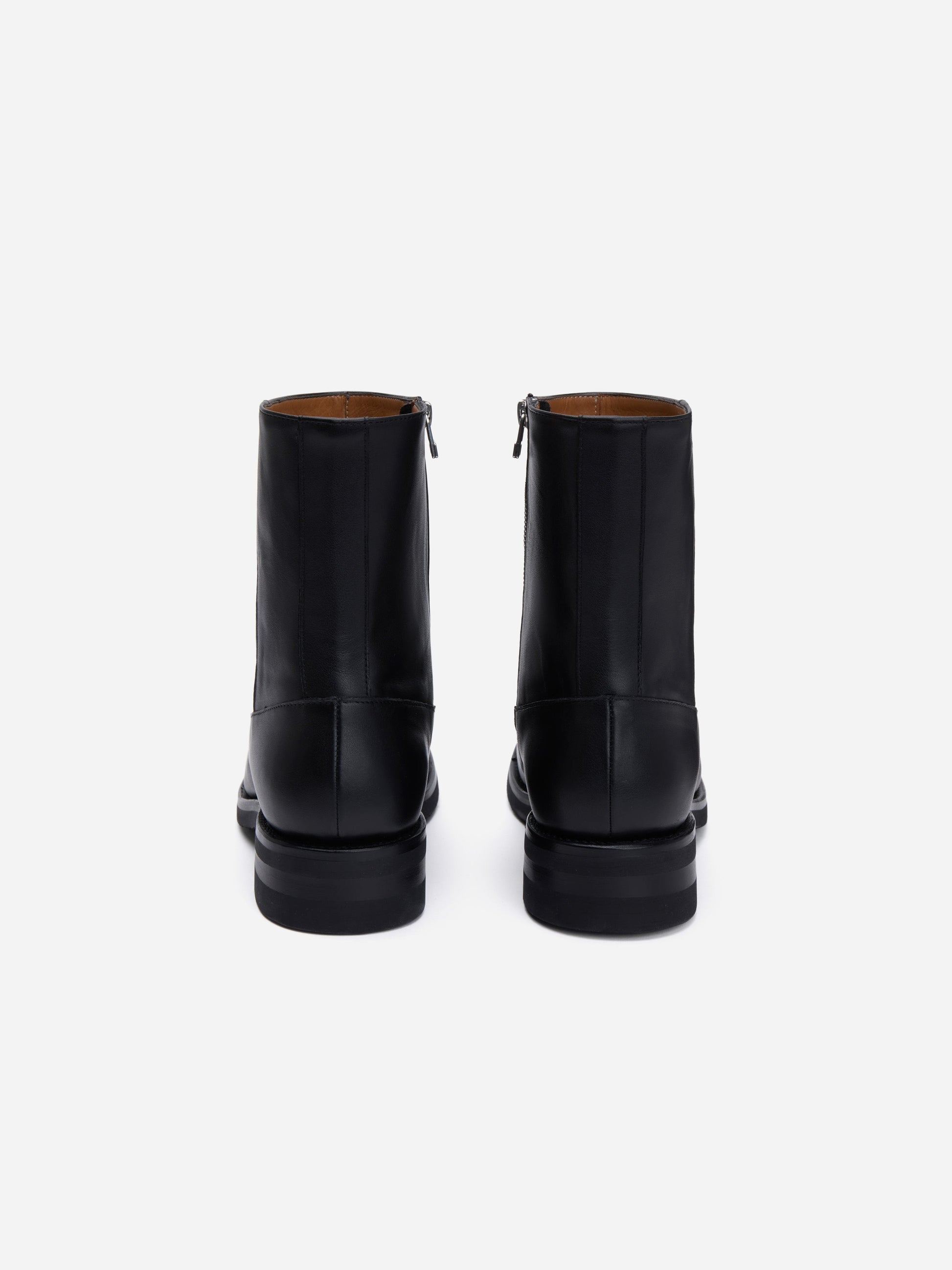 Square Toe Side Zip Boot Black Calf Leather