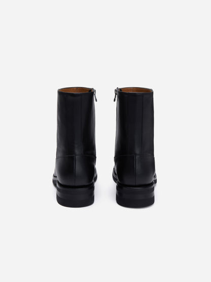 Square Toe Side Zip Boot Black Calf Leather
