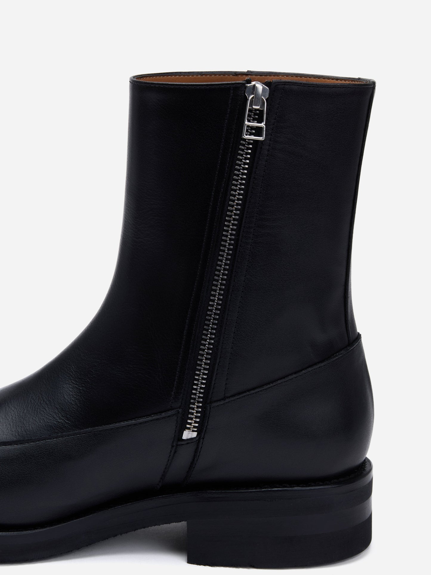 Square Toe Side Zip Boot Black Calf Leather