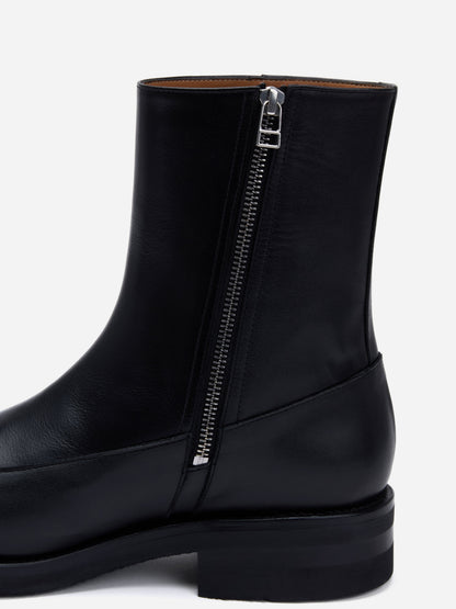 Square Toe Side Zip Boot Black Calf Leather