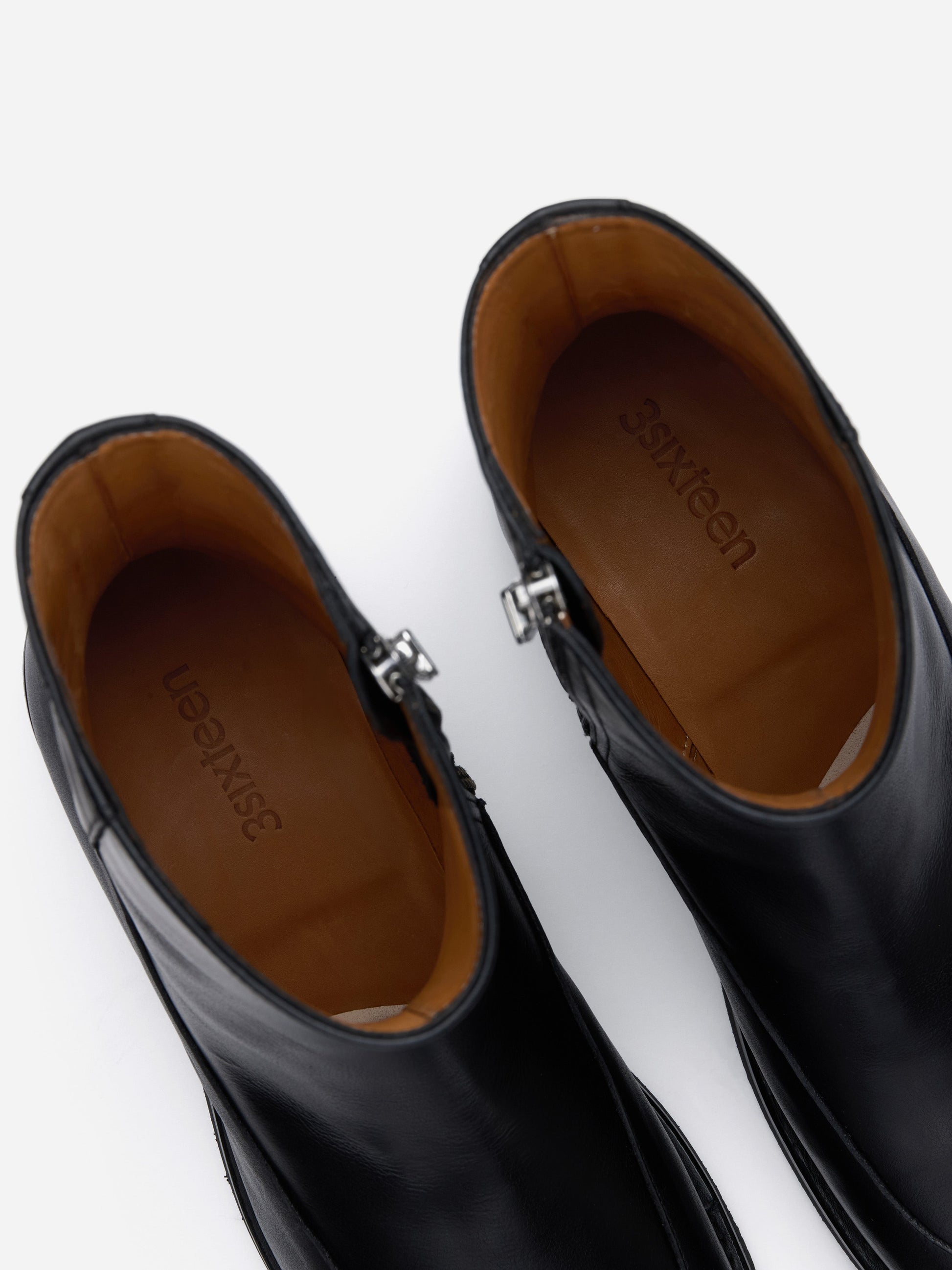 Square Toe Side Zip Boot Black Calf Leather