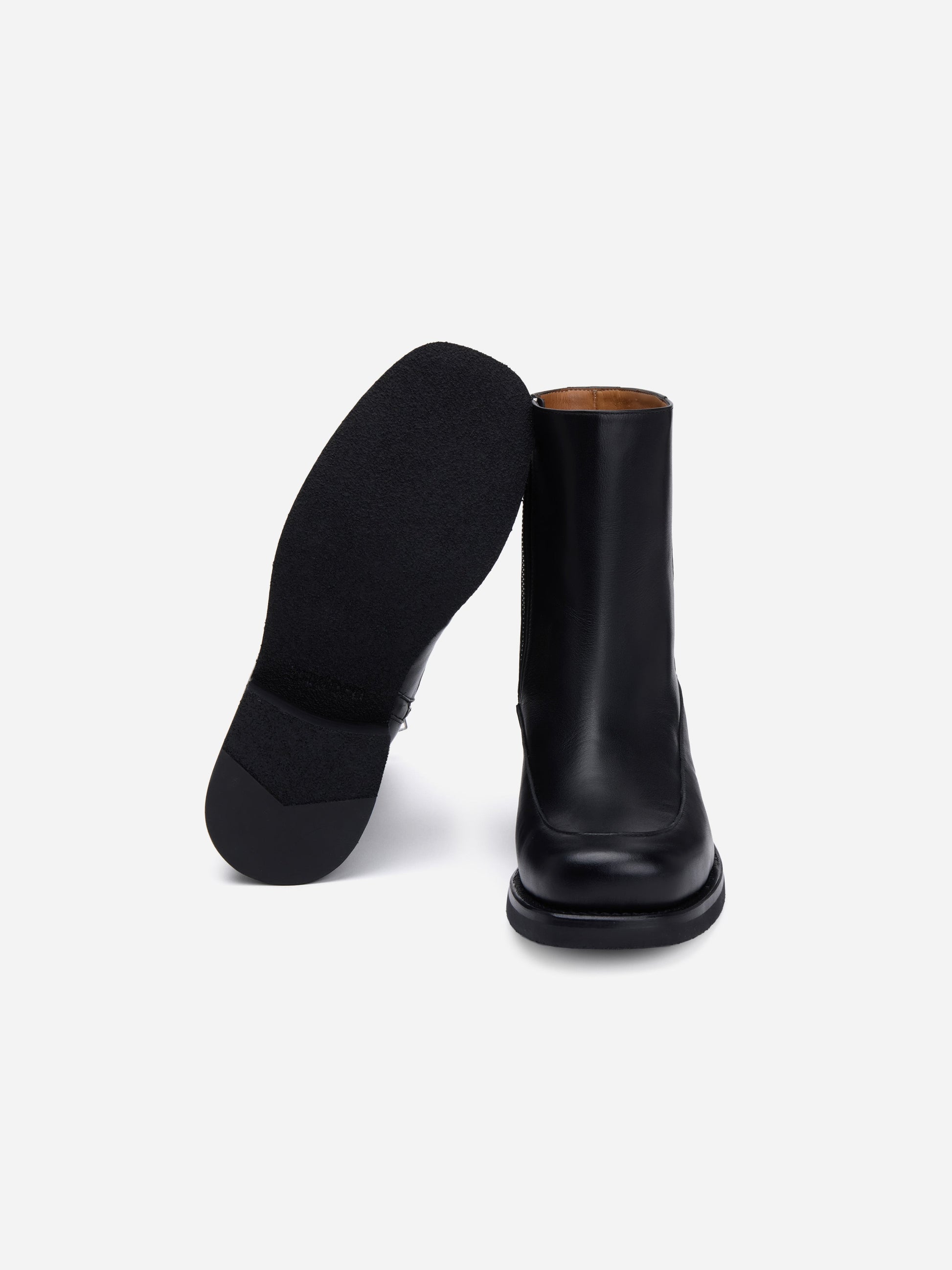 Square Toe Side Zip Boot Black Calf Leather