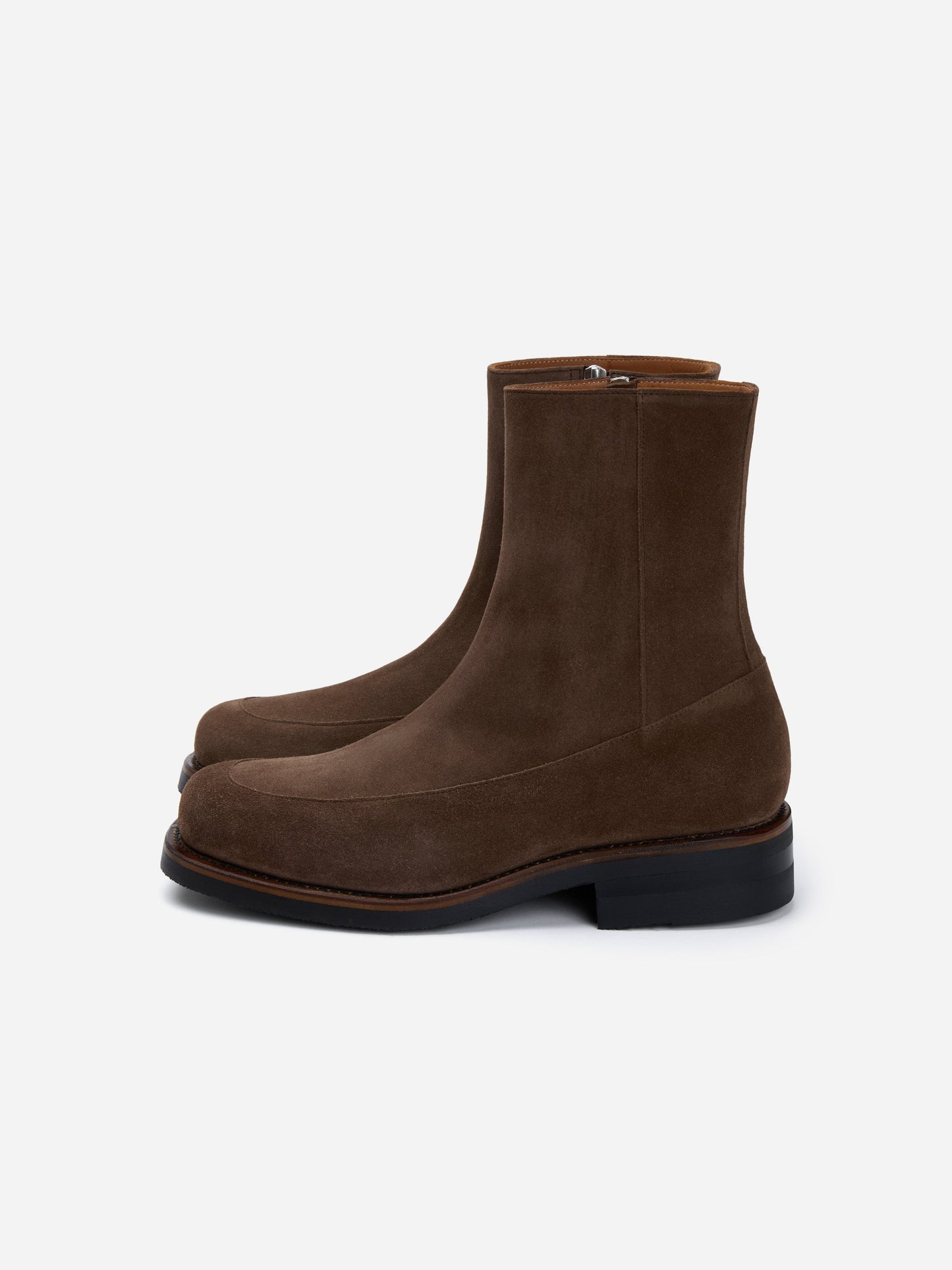 Square Toe Side Zip Boot Mushroom Suede