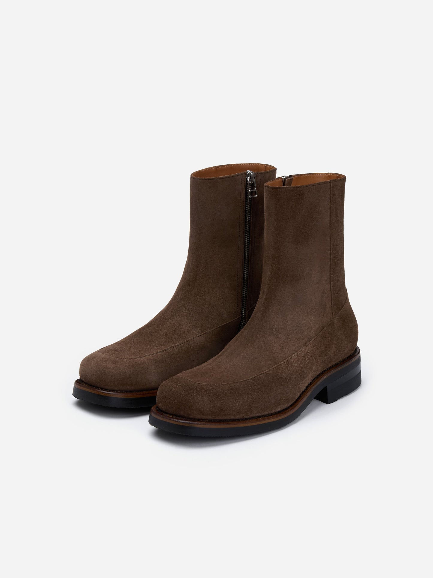 Square Toe Side Zip Boot Mushroom Suede