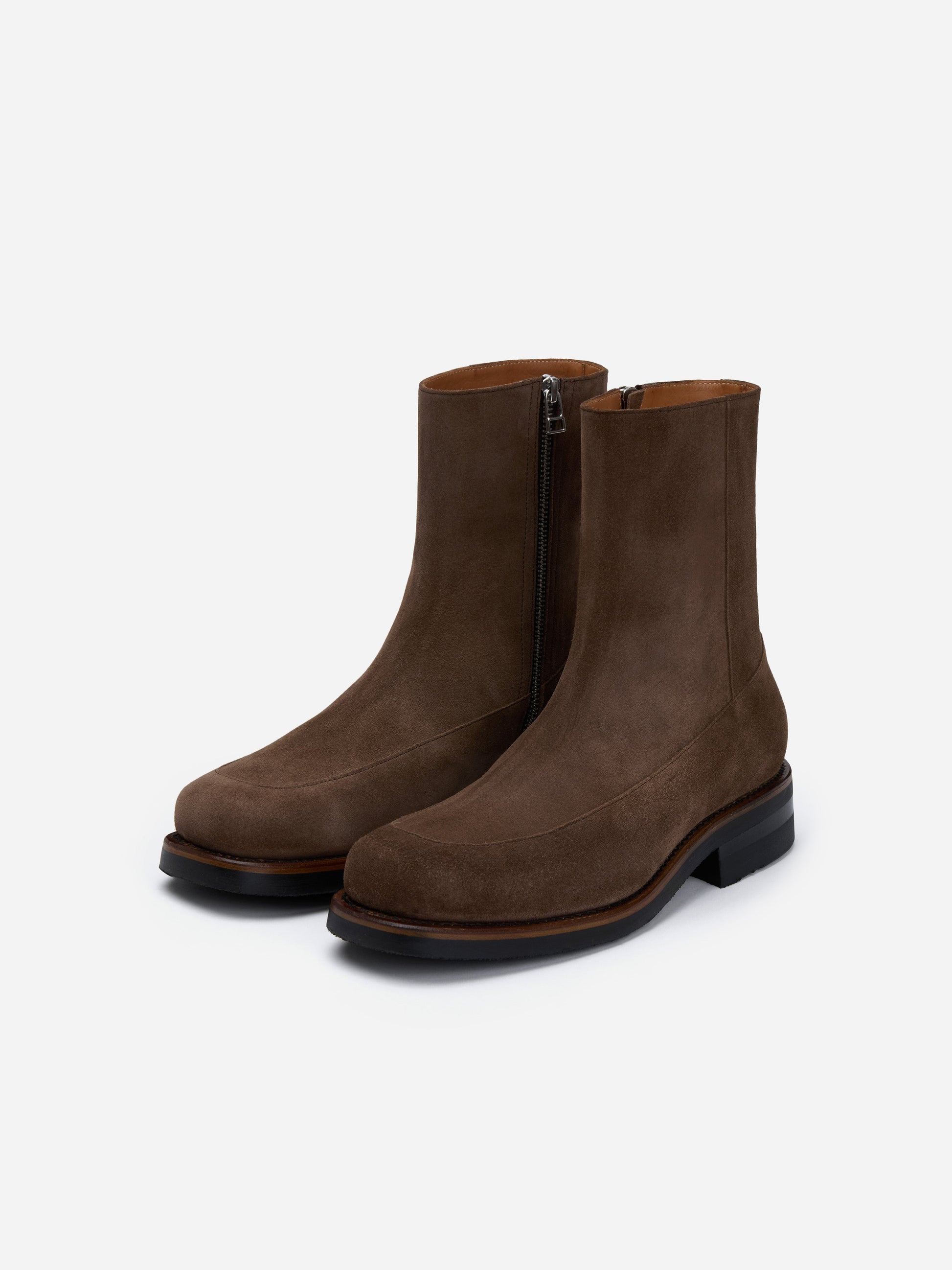 Square Toe Side Zip Boot Mushroom Suede