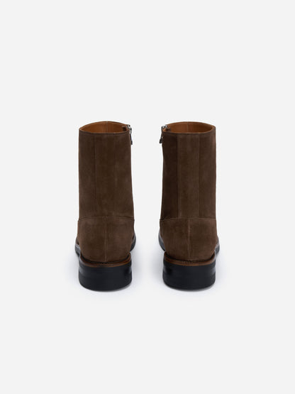 Square Toe Side Zip Boot Mushroom Suede