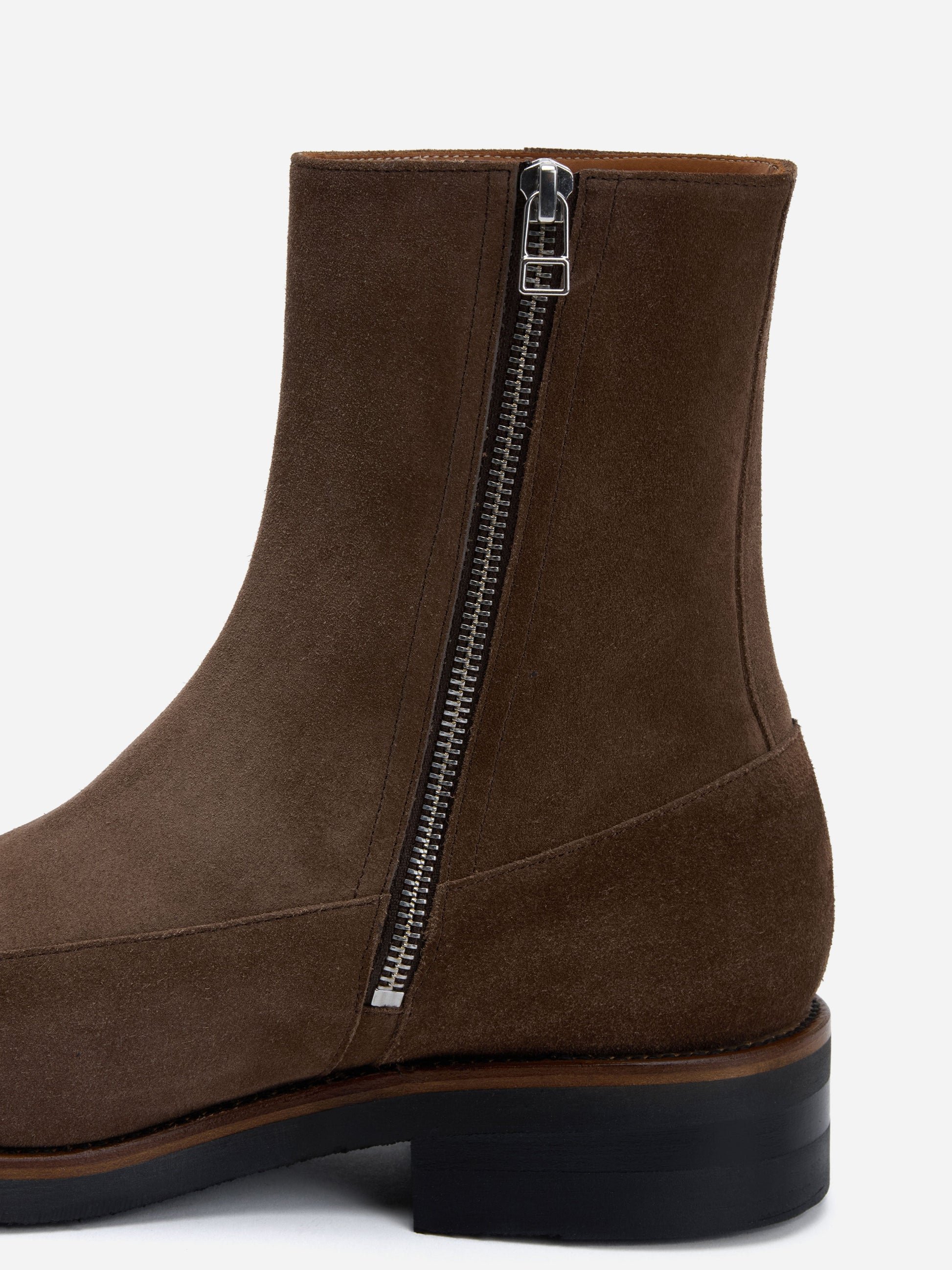 Square Toe Side Zip Boot Mushroom Suede