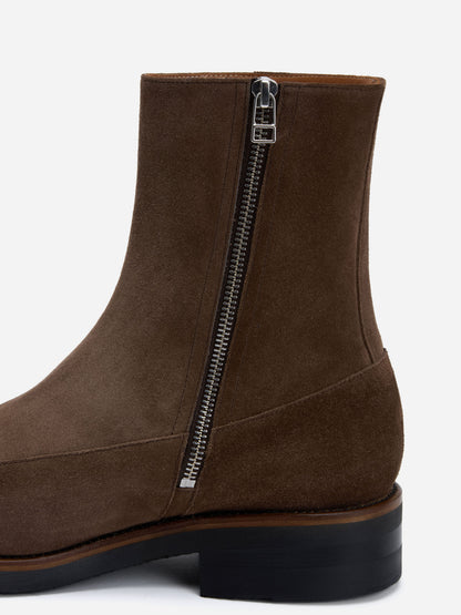 Square Toe Side Zip Boot Mushroom Suede
