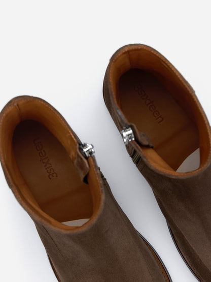 Square Toe Side Zip Boot Mushroom Suede