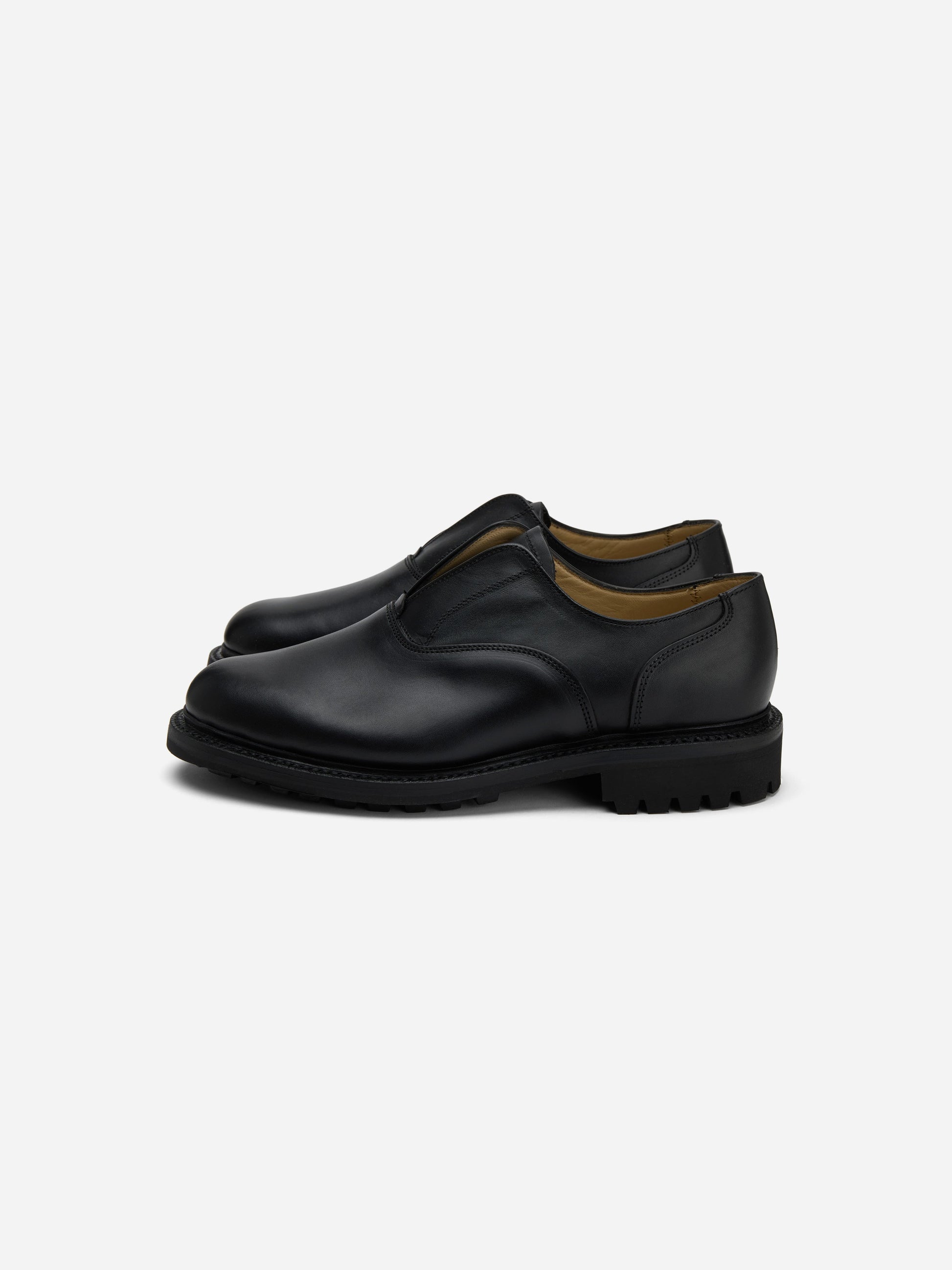 Laceless Oxford Black Waxy Leather