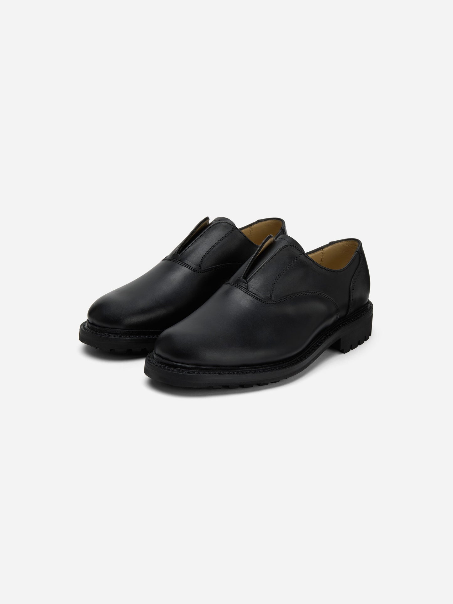 Laceless Oxford Black Waxy Leather