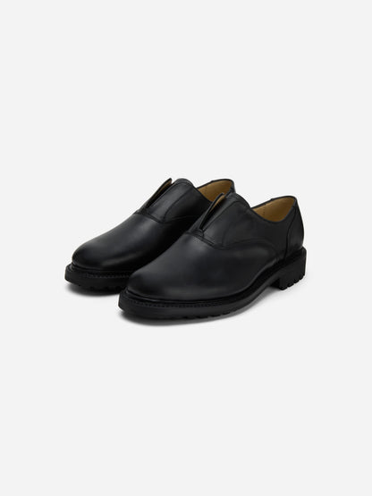 Laceless Oxford Black Waxy Leather