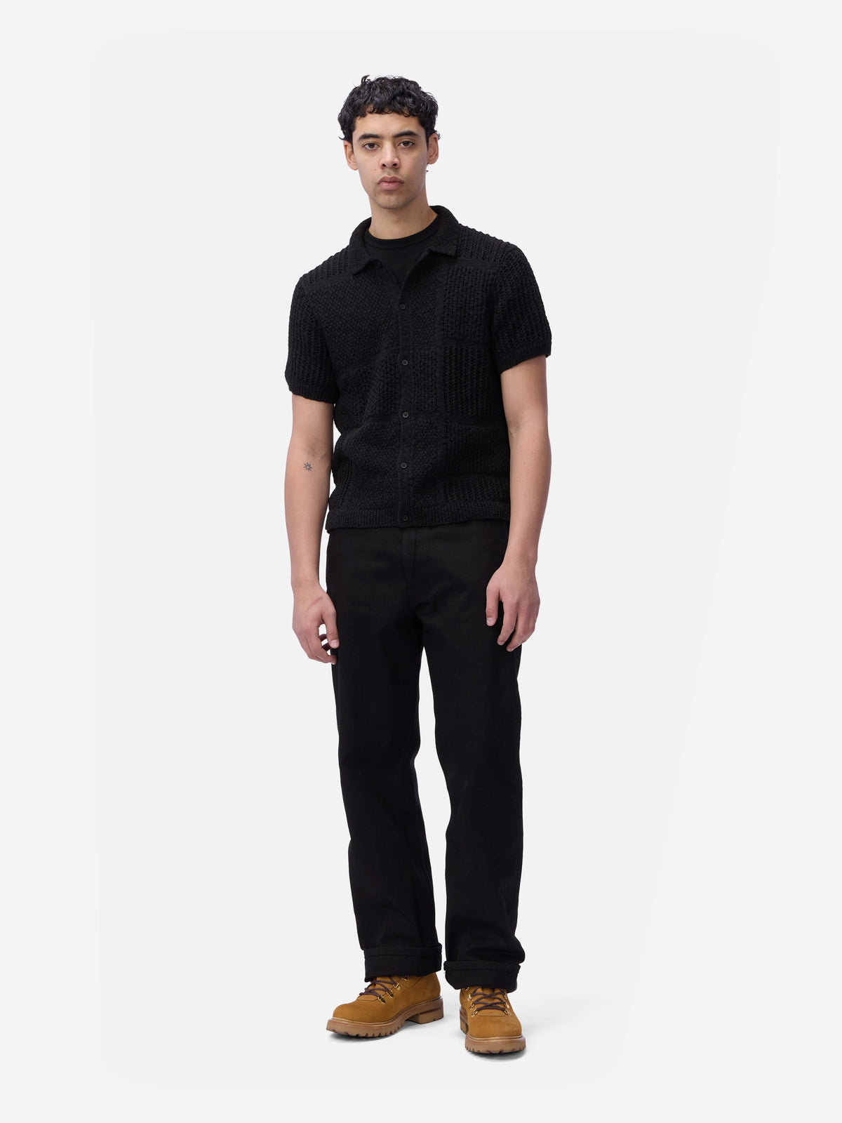 Short Sleeve Knit Shirt Black De Stijl