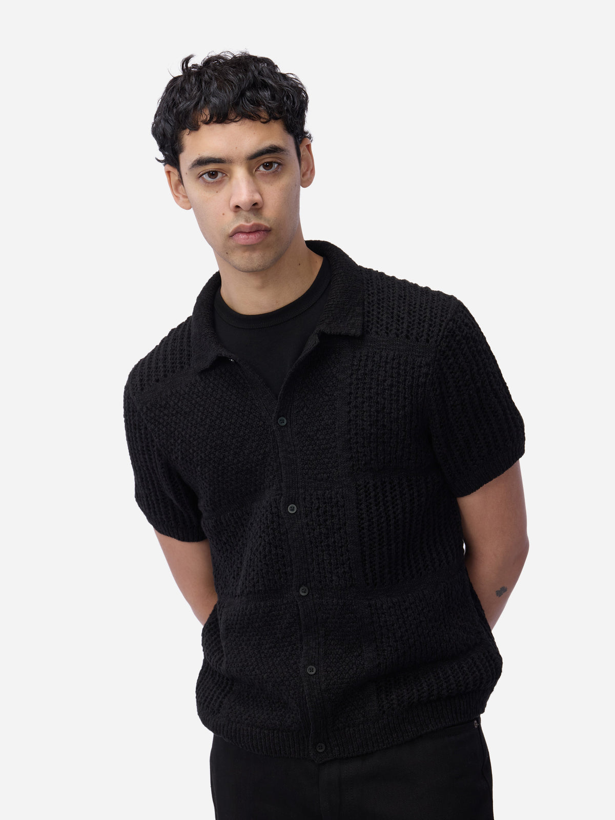 Short Sleeve Knit Shirt Black De Stijl