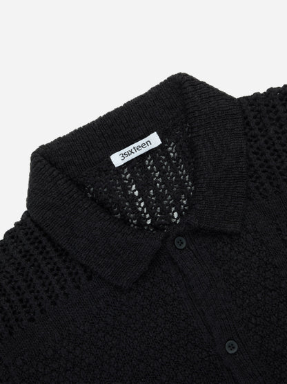 Short Sleeve Knit Shirt Black De Stijl