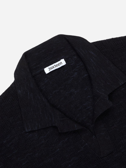 Knit Polo Vintage Black Boxweave