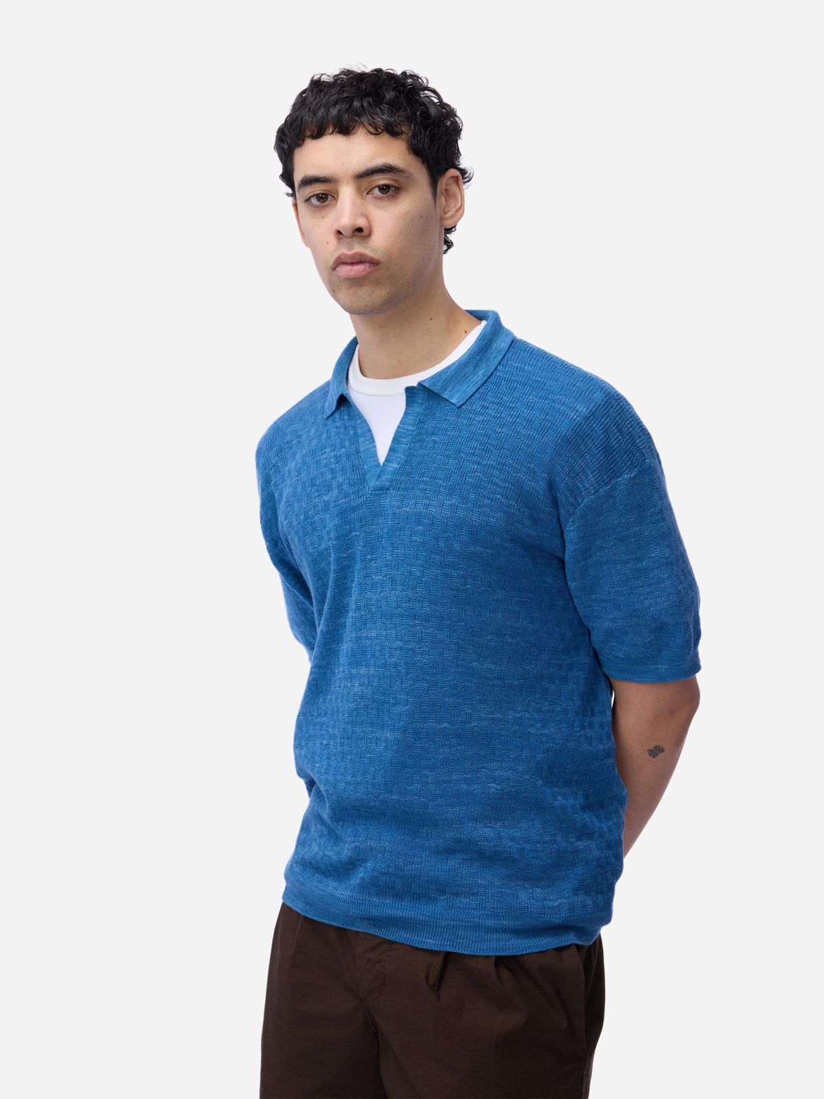 Knit Polo Vintage Blue Boxweave