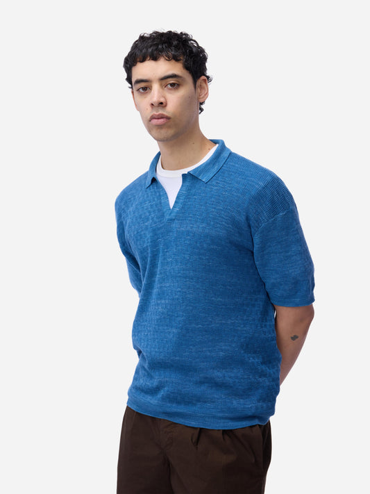 Knit Polo Vintage Blue Boxweave