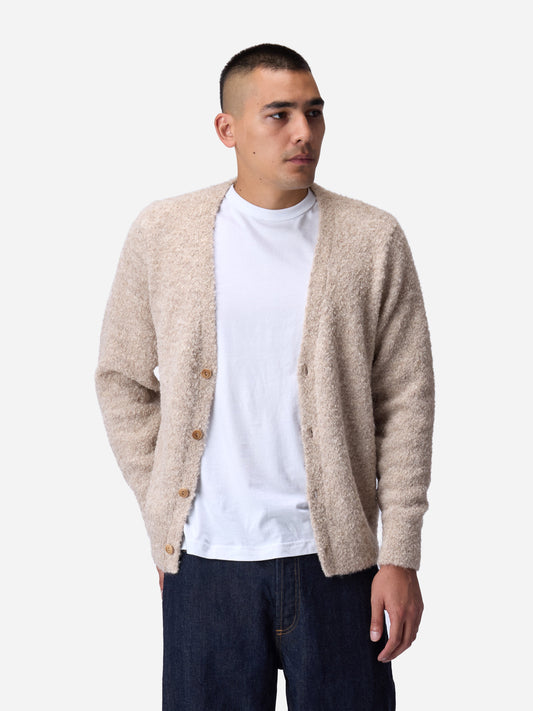 V-Neck Cardigan Khaki Boucle Alpaca