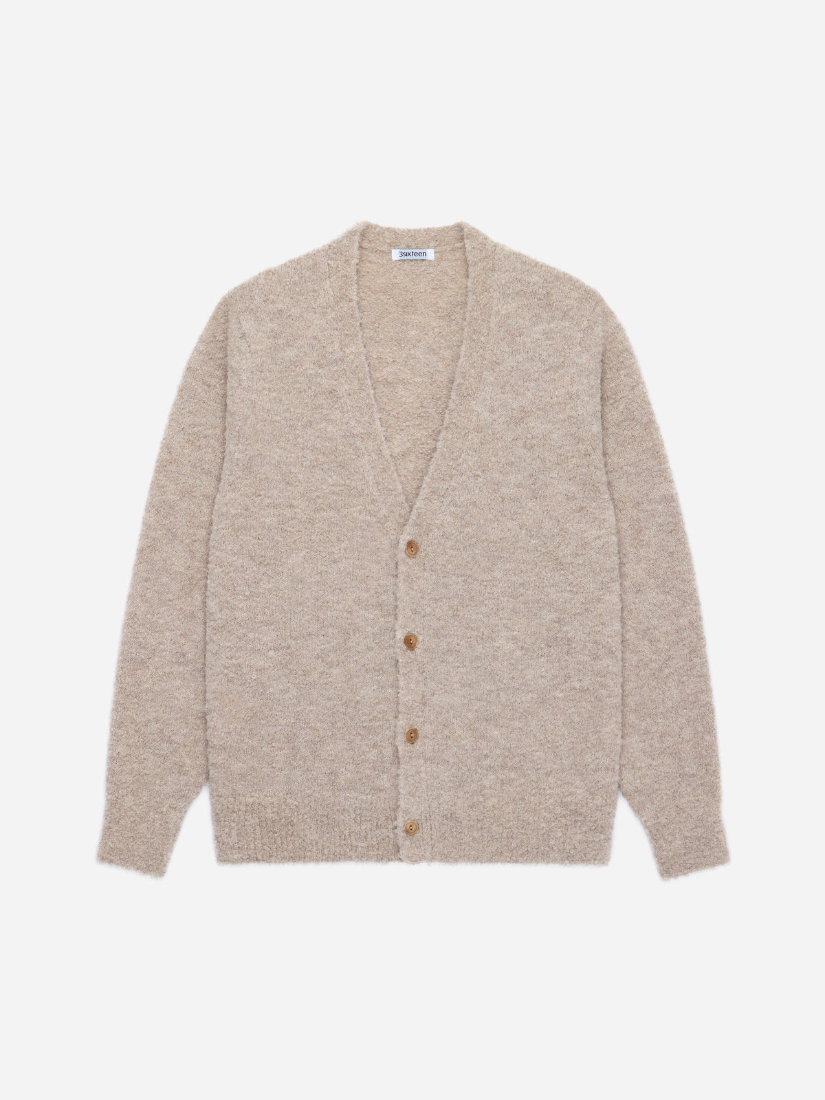 V-Neck Cardigan Khaki Boucle Alpaca