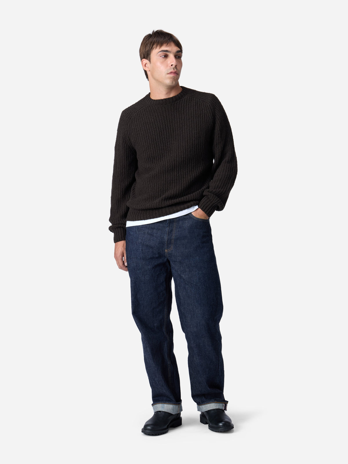 Cotton Crewneck Sweater Bark Boucle