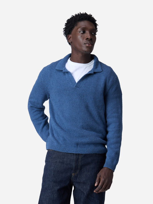 Long Sleeve Knit Polo Lapis Boucle