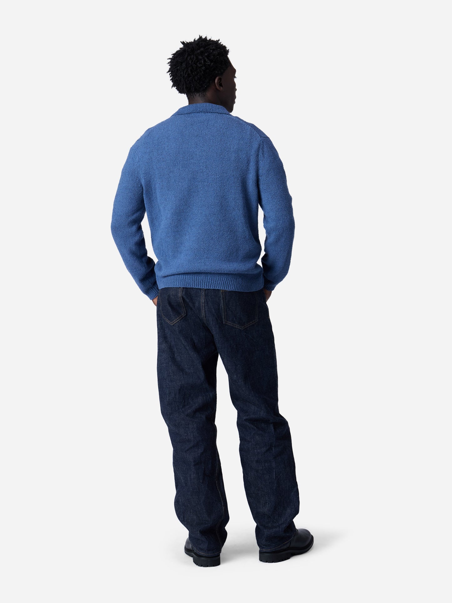 Long Sleeve Knit Polo Lapis Boucle