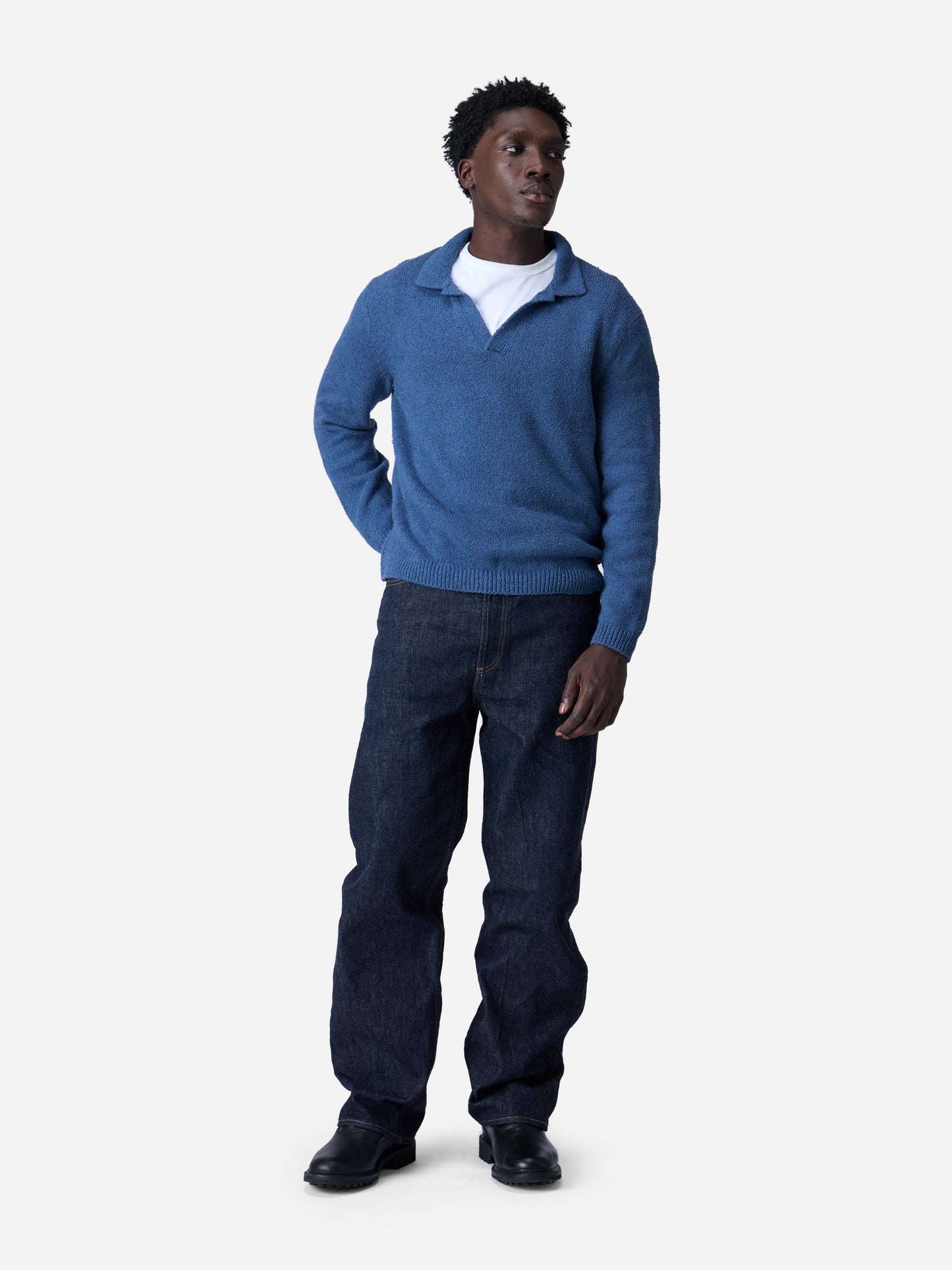 Long Sleeve Knit Polo Lapis Boucle