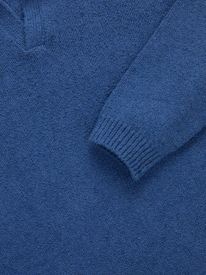 Long Sleeve Knit Polo Lapis Boucle