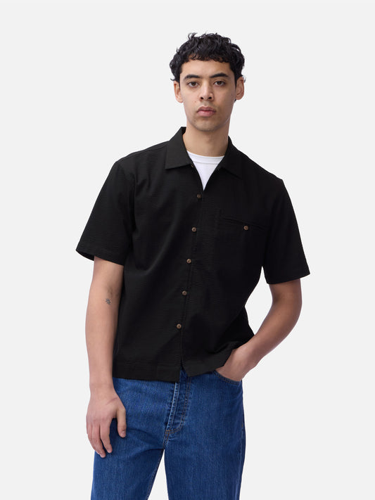 Short Sleeve Loop Shirt Black Seersucker