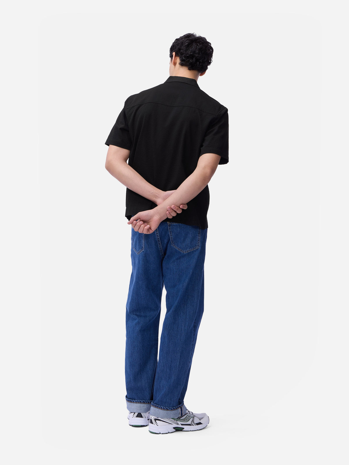 Short Sleeve Loop Shirt Black Seersucker